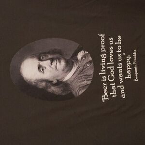 Novelty t-shirt "Beer is living proof..." dark grey Benjamin Franklin